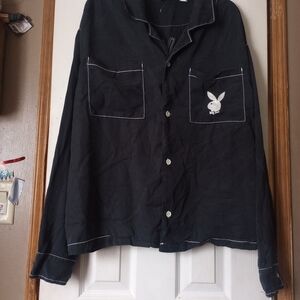PLAYBOY Black Button-Down Shirt with Bunny Logo